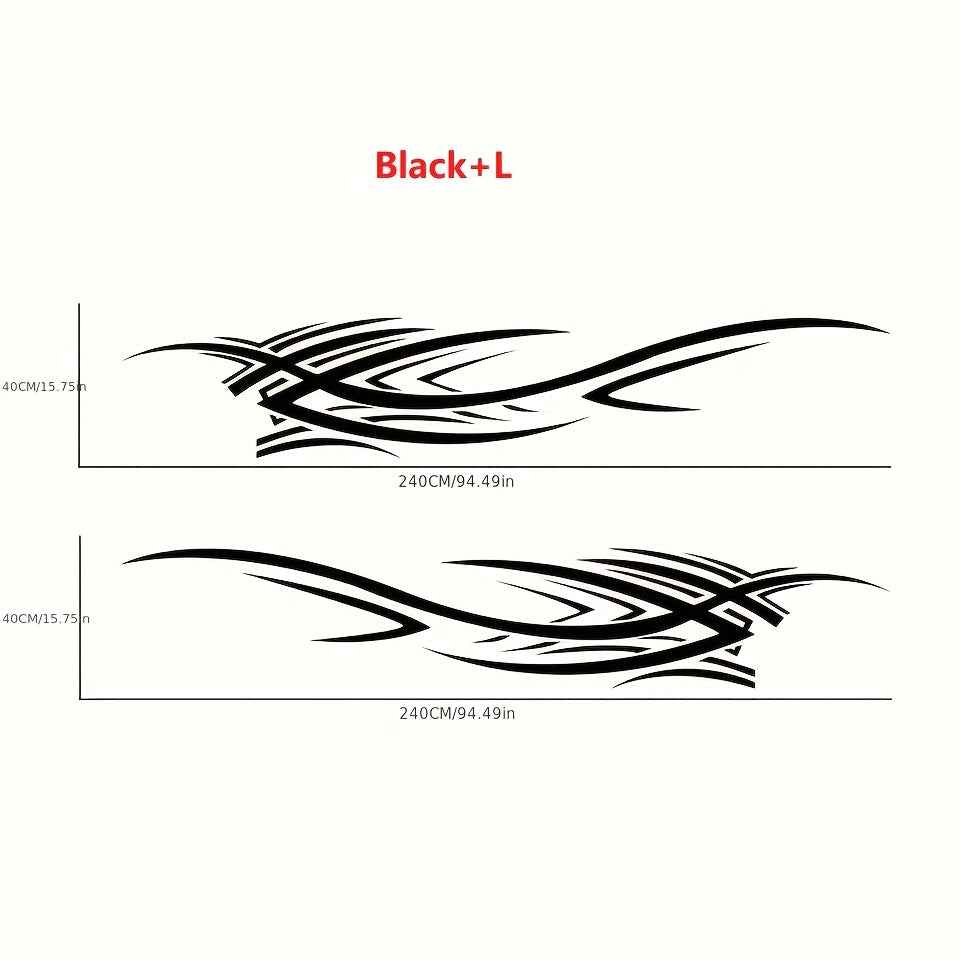 2pcs Sports Car Vinyl Stickers - Black & White Aggressive Design, Self-Adhesive Side Skirts for Cars, Trucks, and Motorcycles, Glossy Finish, Single Use, Sports Car Accessories | Aggressive Design | Glossy Vinyl