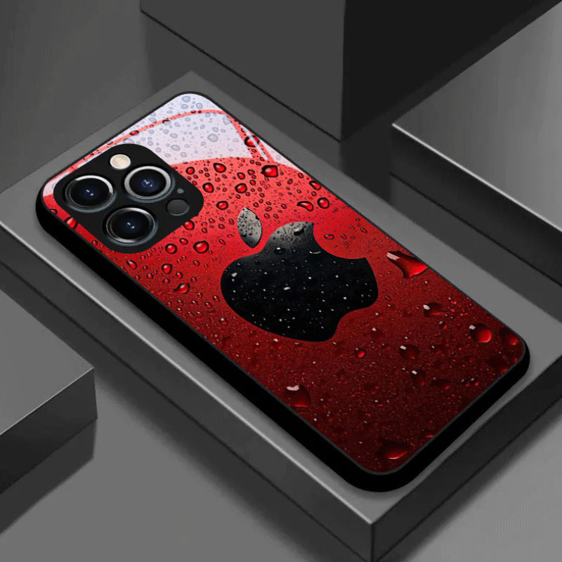 Coque de téléphone en verre renforcé haute définition avec motif pomme rouge