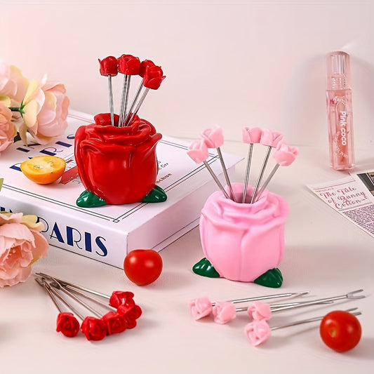 10 fourchettes à fruits créatives en acier inoxydable en forme de rose