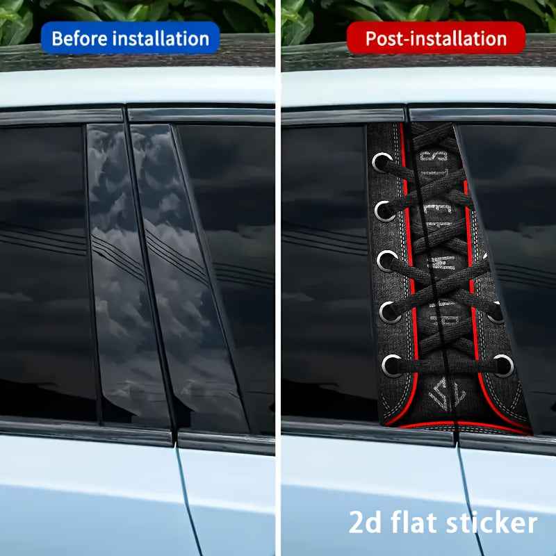 2pcs Stylish Car B-Pillar Stickers - Cool and Fun Decals, Unique Design for Vehicle Protection. Denim Texture Shoe Strap Style, Retro Trendy Self-Adhesive Waterproof Scratch-Resistant, Suitable for Various Cars, Multiple Mate