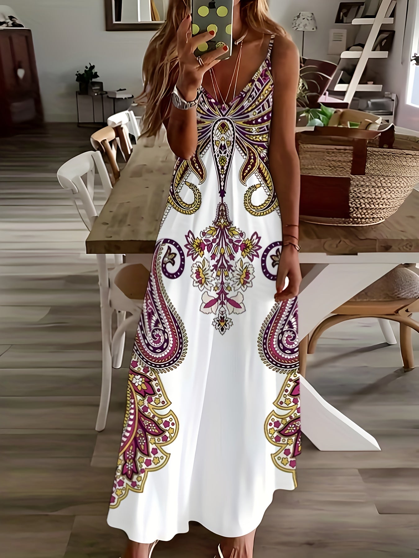 Robe camisole imprimé floral et col en V, robe décontractée sans manches - Topdecheztop.fr