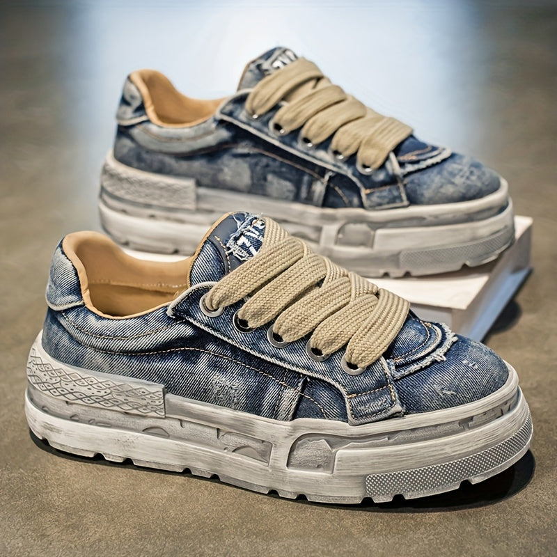 Chaussures décontractées en denim délavé rétro à semelles épaisses