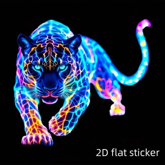 2D Flat, 1pc Neon Fluorescent Leopard Print Vinyl Sticker - Glossy Self-Adhesive Decal for Metal Surfaces, Car Exterior Accessories, Irregular Shape Decorative Sticker, Vinyl Stickers for Cars, Car Exterior Styling, Neon Anim