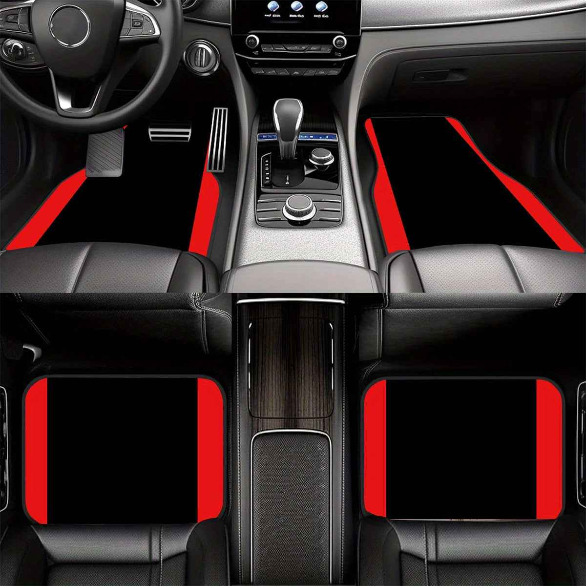 4pcs Non-Slip Car Floor Mats with Colorful Striped Design - Durable Polyester, Fit for Sedans & SUVs, Protects Interior, Stylish Black & Orange Pattern, Easy to Clean, Car Floor Protection | Stylish Floor Mat | Nonslip Backin