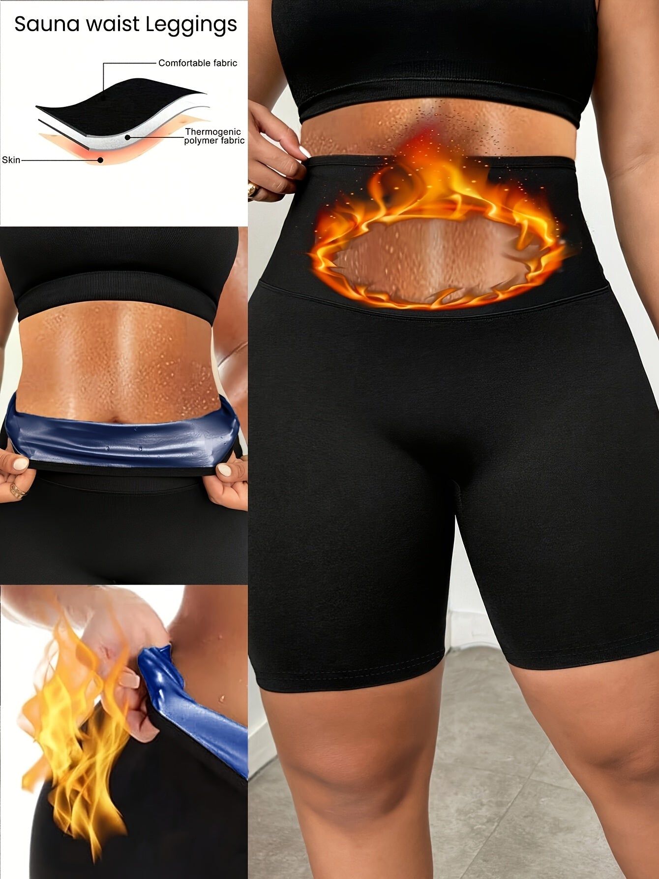 Women's High-Waisted Yoga Shorts with Waist Trimmer Technology - Sweat-Wicking 95% Polyester 5% Spandex, Tummy Control Workout Shorts for Running, Gym & Exercise - Black - Topdecheztop.fr