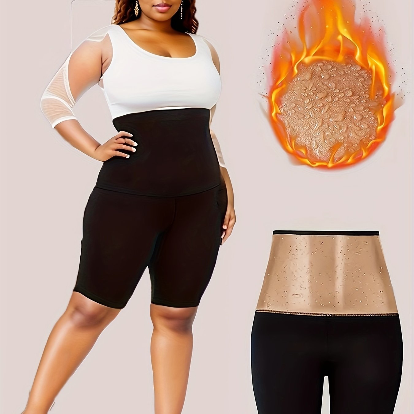 Plus Size Women's Sports Leggings, Sauna Shorts, High-waisted Yoga Pants, Suitable For Sweating Fitness Wear, Suitable For Yoga, Running, Fitness - Topdecheztop.fr
