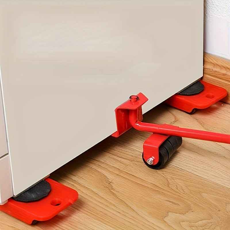 5pcs Heavy-Duty Furniture Lifter Set, Metal Furniture Moving Rollers with 360-Degree Rotating Pads, Easy Glide Sofa and Appliance Mover Tool Kit