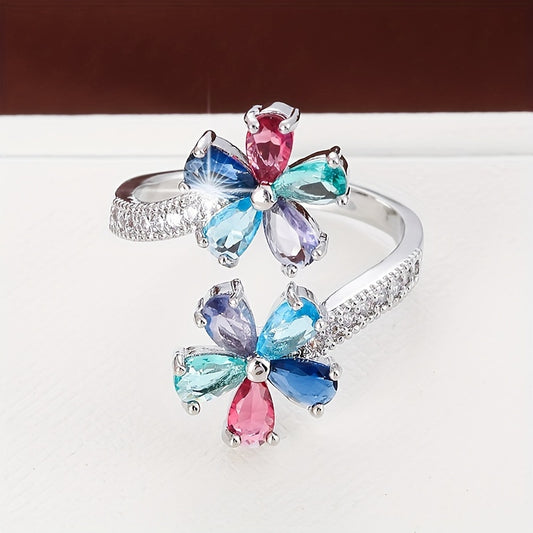 Bague en cuivre avec placage blanc K et zircon synthétique.