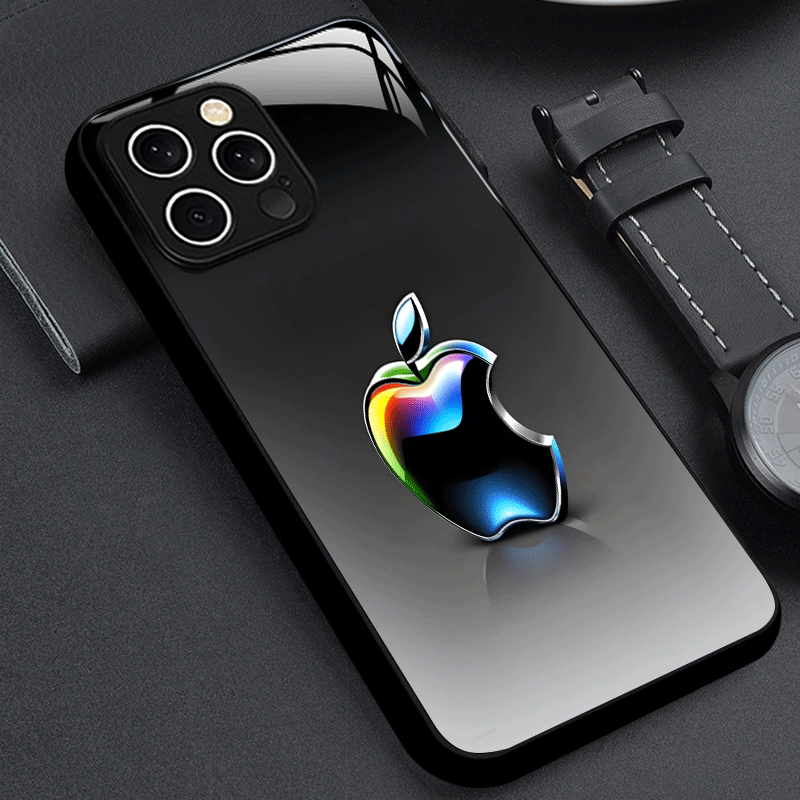 Étui en verre trempé léger et minimaliste avec logo Apple pour iPhone