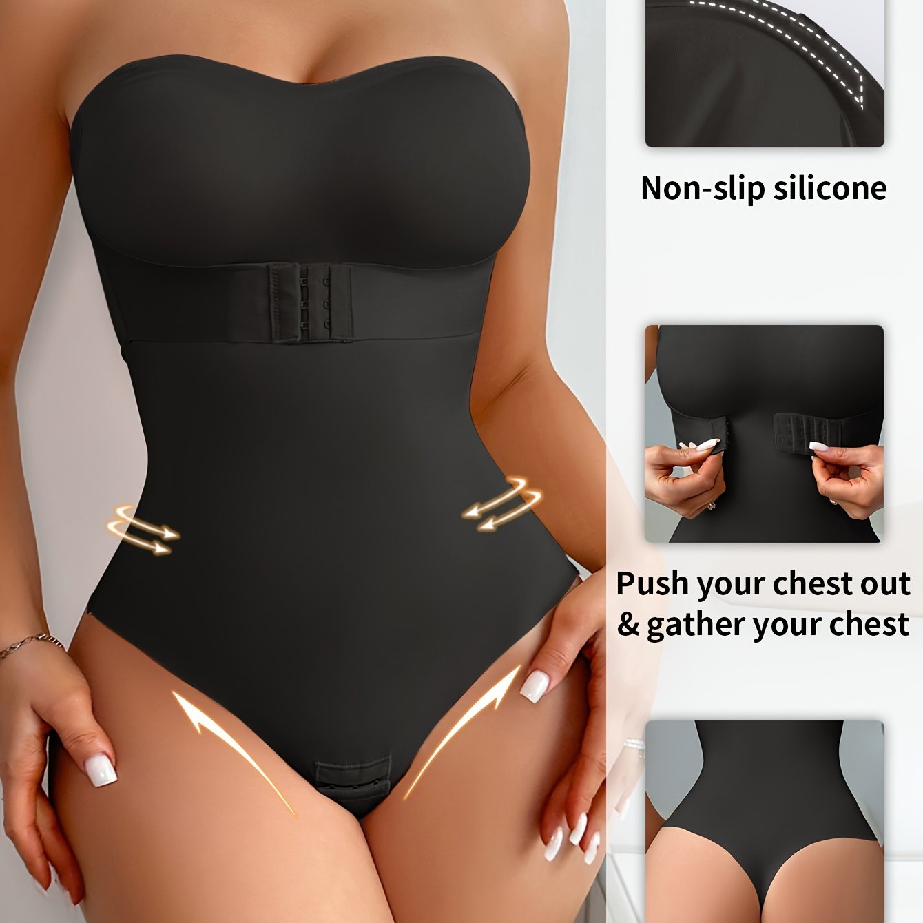 Solid Seamless Strapless Front Closure Bodysuit, Slimmer Bodyshaper, Women's Underwear & Shapewear - Topdecheztop.fr