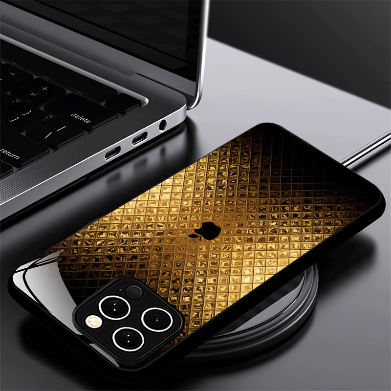 Étui en verre trempé de luxe léger avec logo Apple Golden