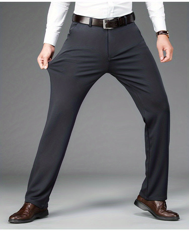 Pantalon habillé classique, couleur unie, légèrement extensible, pour homme
