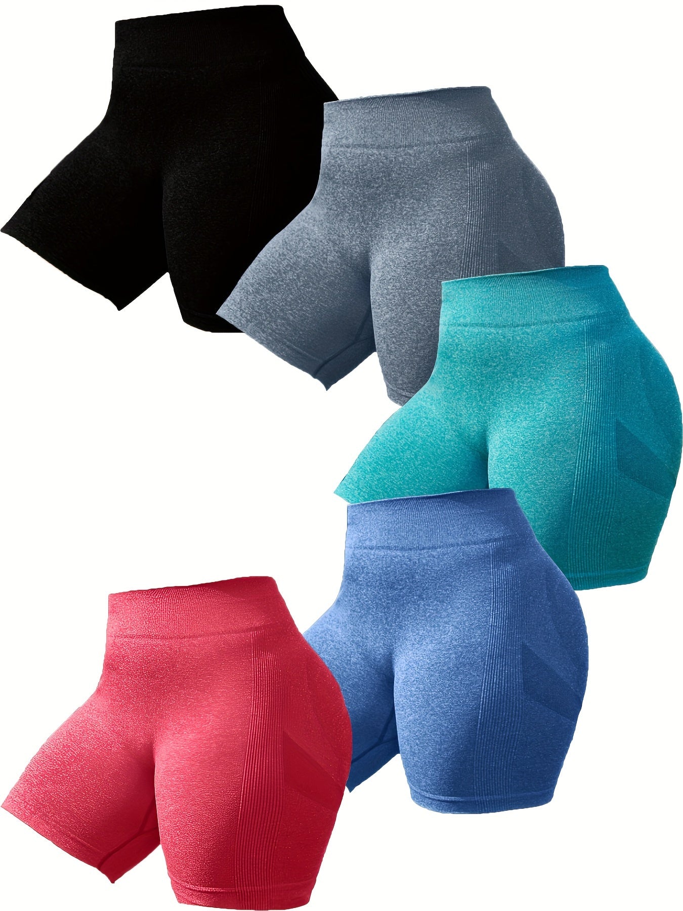 5pcs Plus Size High-Waist Yoga Shorts for Women - Stretchy, Quick-Dry, Seamless Workout & Casual Wear - Topdecheztop.fr