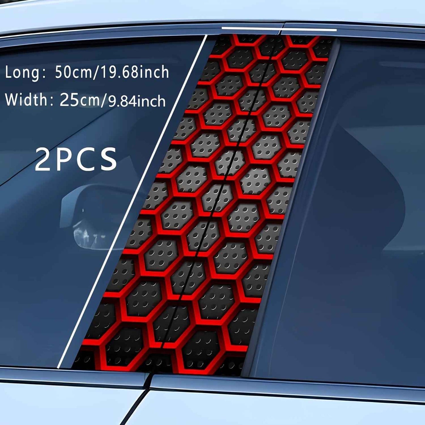2pcs Vinyl B-Pillar Stickers - Hexagonal Pattern, Scratch & Dirt Resistant, Easy to Install, Self-Adhesive, Semi-Gloss Finish for Car Interior/Exterior Decor, Car