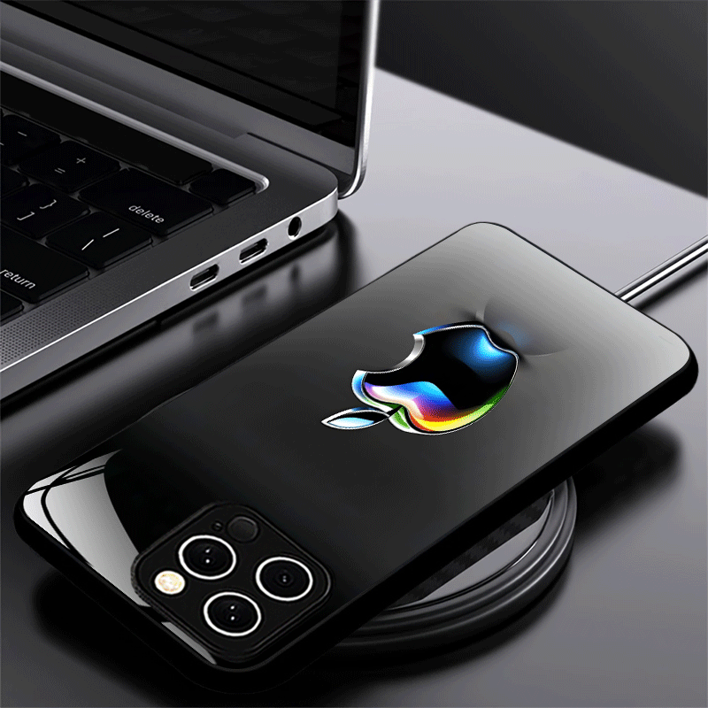Étui en verre trempé léger et minimaliste avec logo Apple pour iPhone