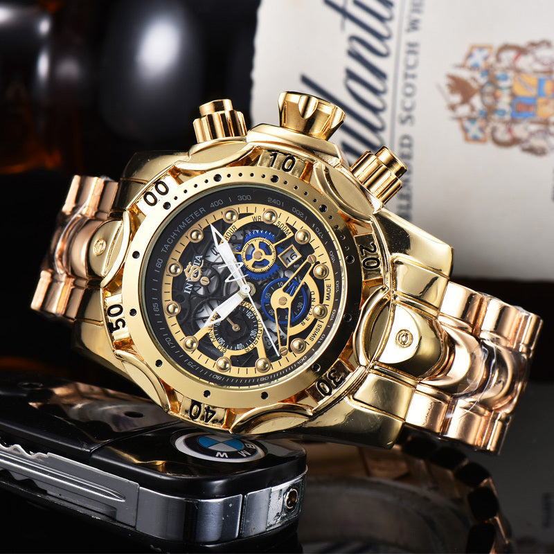 Montre à quartz avec cadran creux et bracelet en acier