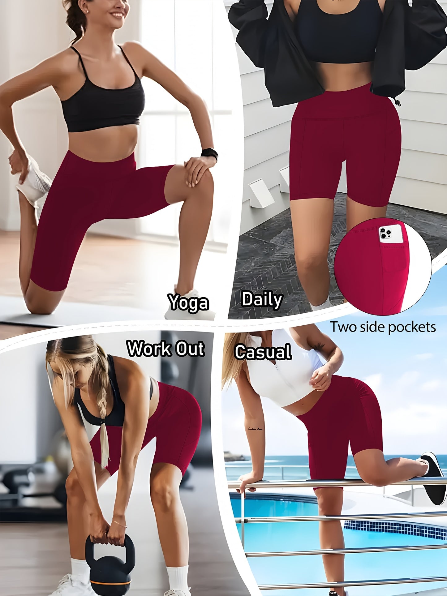 Lot de 3 bermudas taille haute avec poches en forme de lune, grande taille - Topdecheztop.fr