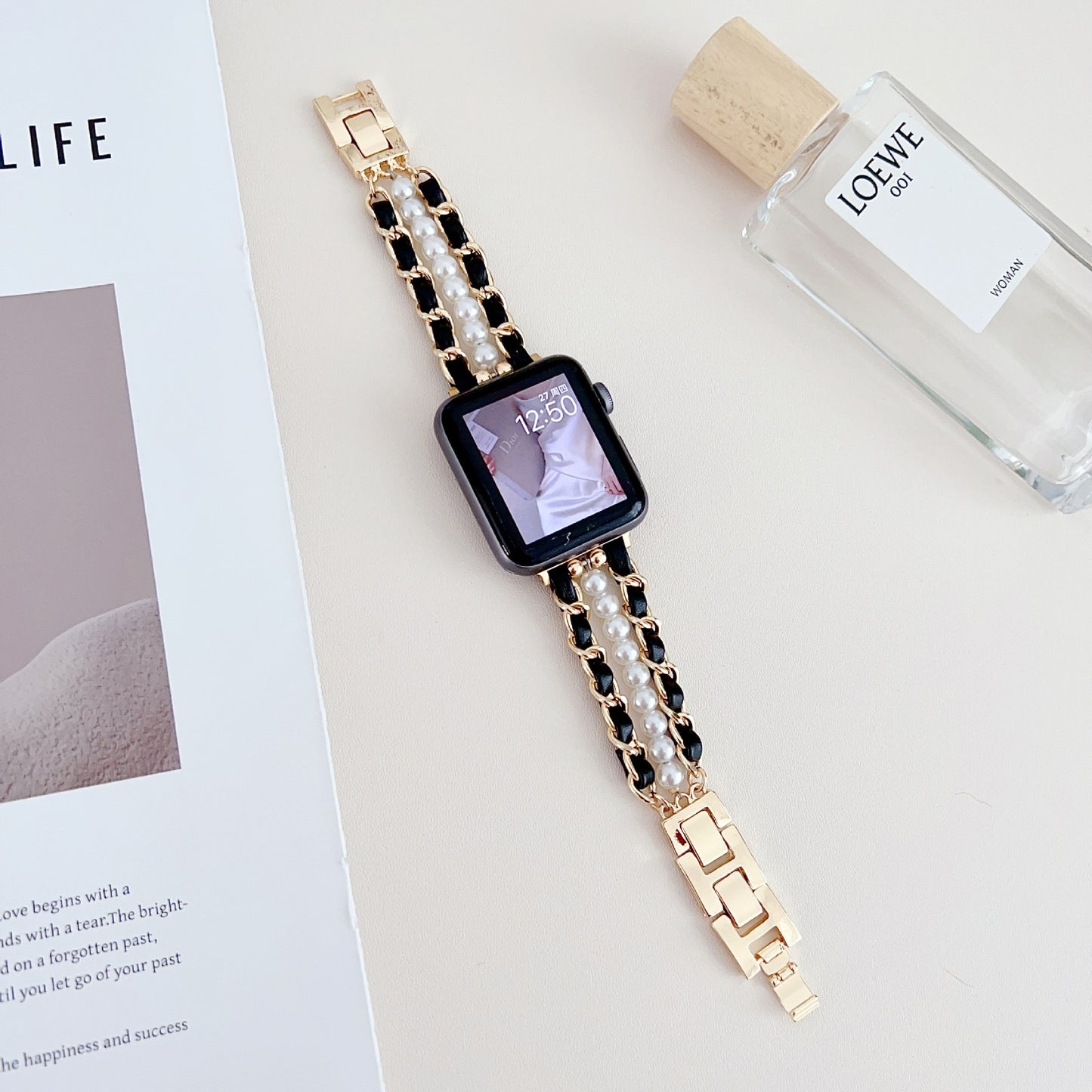Bracelet de montre en cuir avec perles métalliques - Topdecheztop.fr