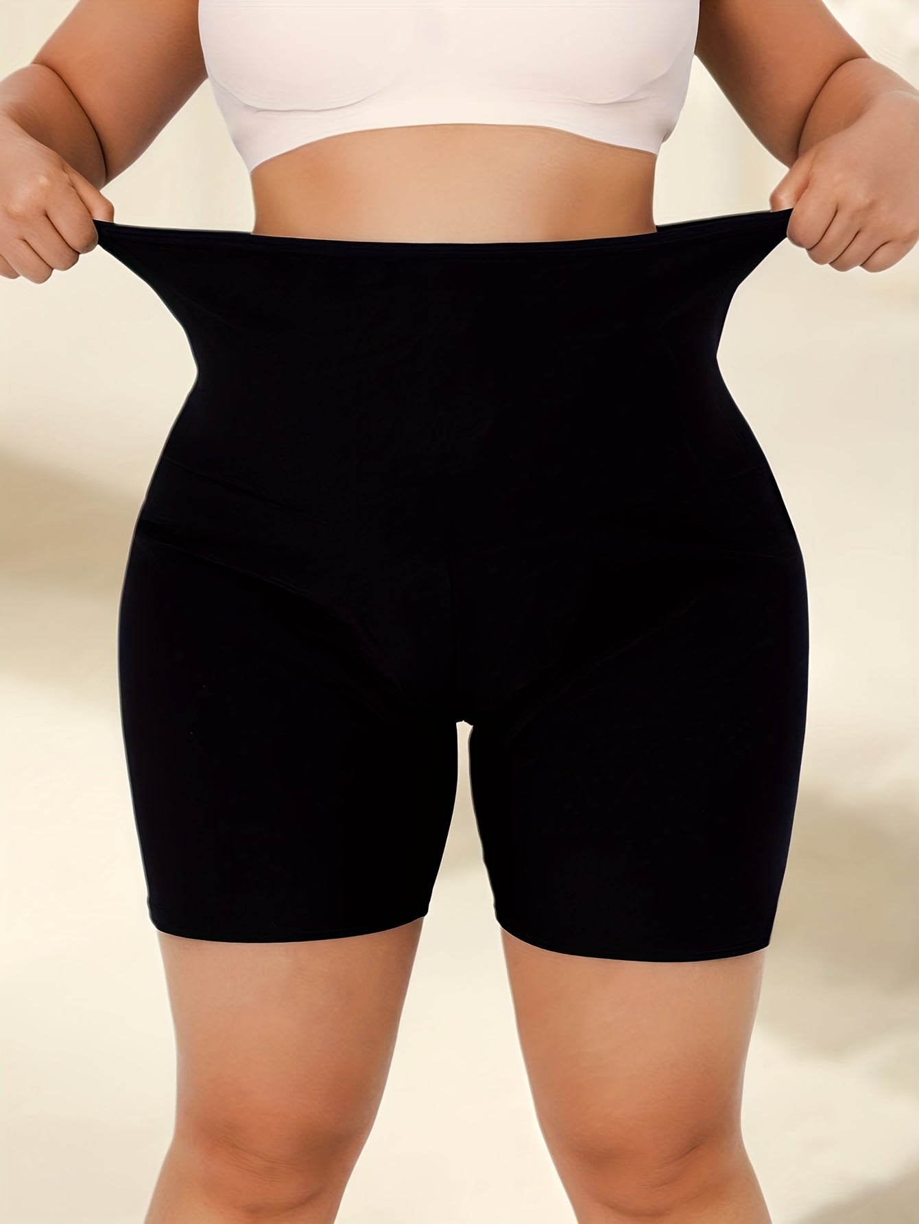 1pc Plus Size Women's Solid Color Sauna Sports Shorts, Tight Fitness Training Shapewear Pants, High Waist Gym Compression Shorts, Sauna Leggings - Topdecheztop.fr