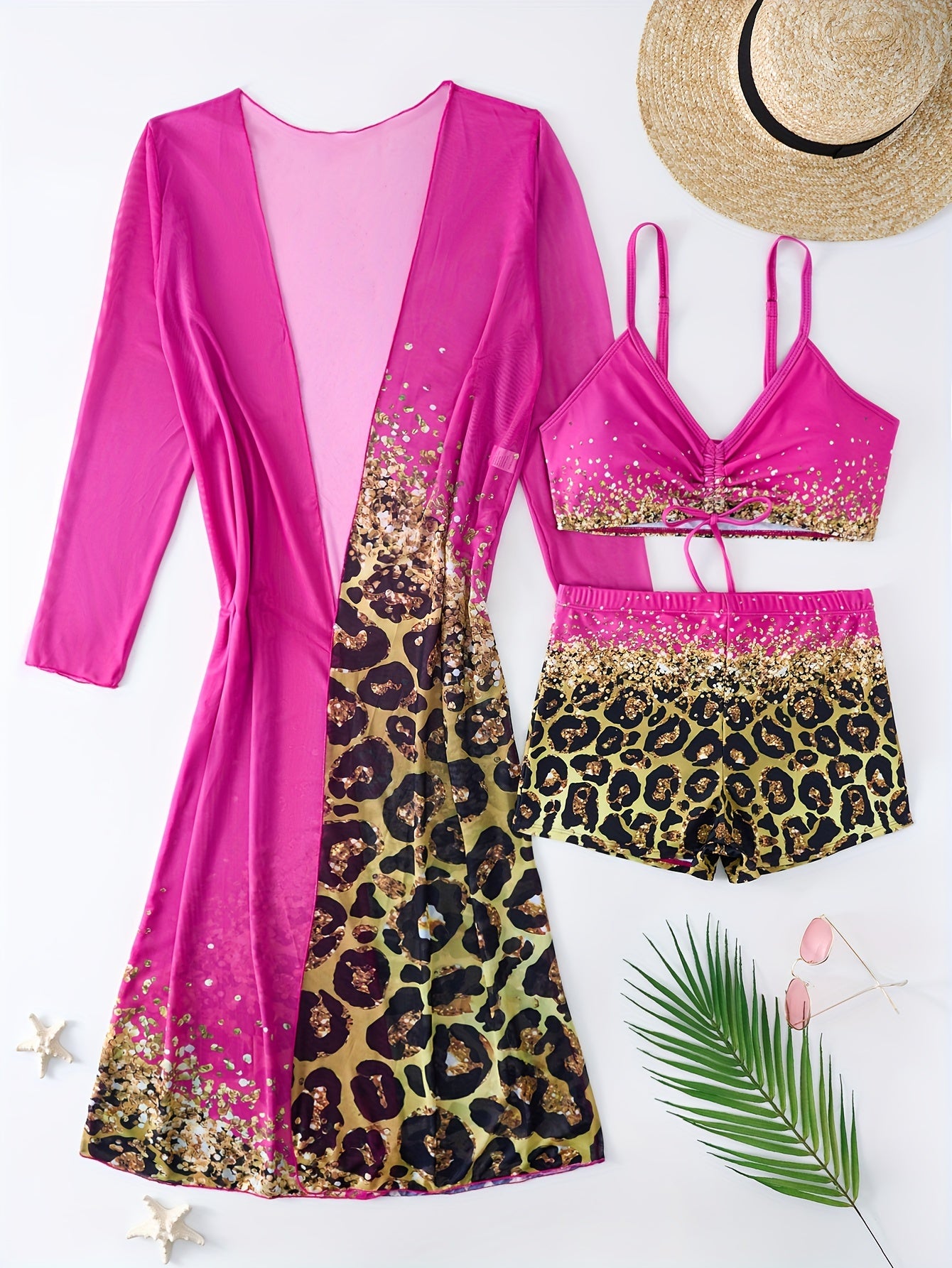 Maillot de bain trois pièces imprimé léopard