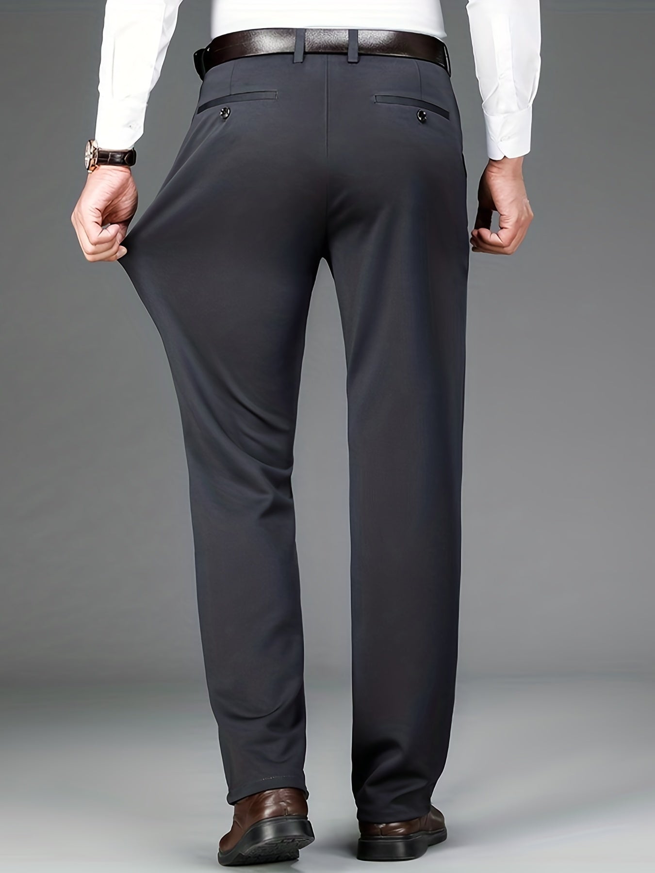 Pantalon habillé classique, couleur unie, légèrement extensible, pour homme