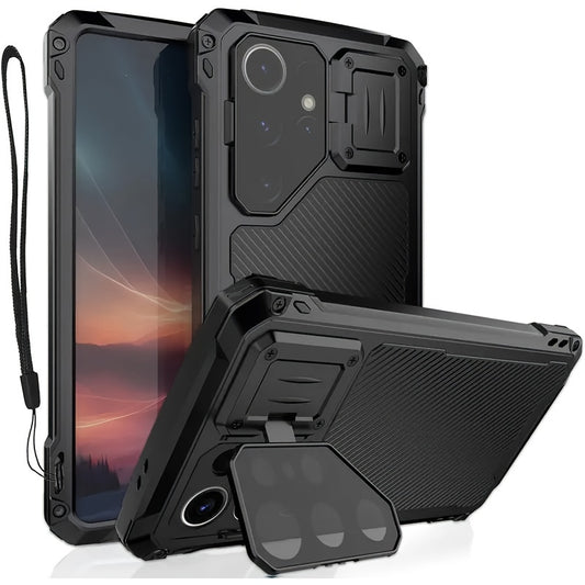 Phone case: for S24 S23 Ultra armor metal magnetic phone case heavy duty shockproof aluminum cover screen protector