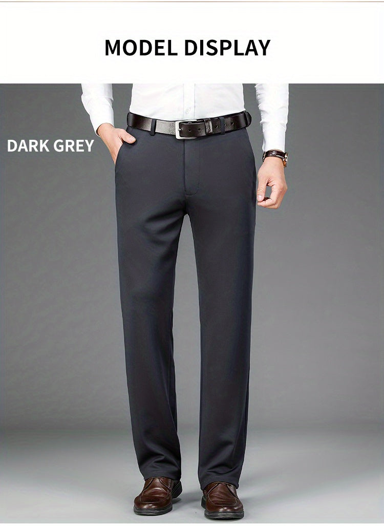 Pantalon habillé classique, couleur unie, légèrement extensible, pour homme