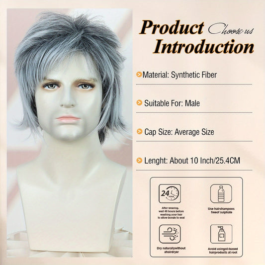 Perruque courte ondulée grise pour homme