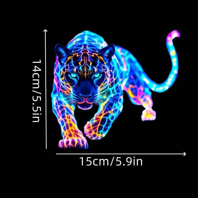 2D Flat, 1pc Neon Fluorescent Leopard Print Vinyl Sticker - Glossy Self-Adhesive Decal for Metal Surfaces, Car Exterior Accessories, Irregular Shape Decorative Sticker, Vinyl Stickers for Cars, Car Exterior Styling, Neon Anim