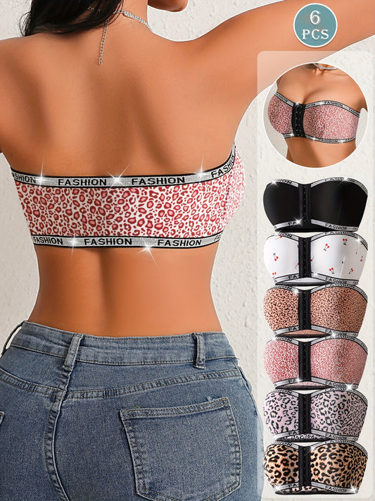 Ensemble de 6 soutiens-gorge sans bretelles à imprimé léopard