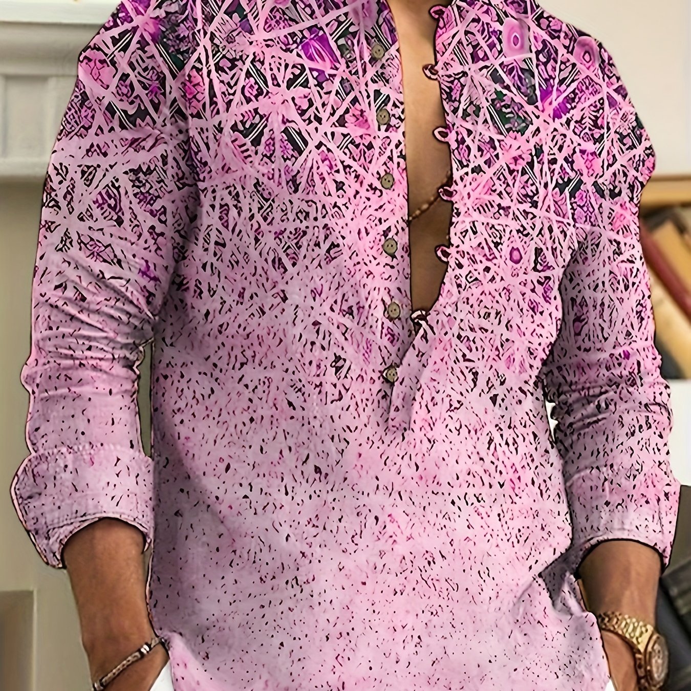 Chemise Henley décontractée à manches longues et boutons pour homme