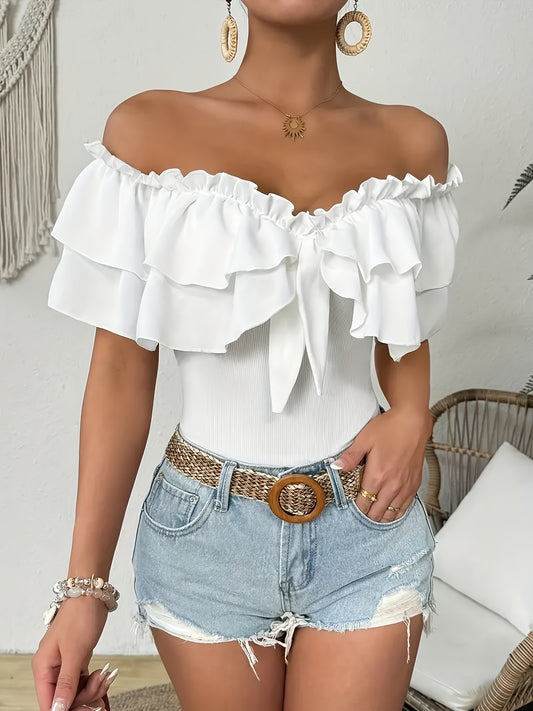 Blanc pur, extensible, maillot de bain une pièce élégant
