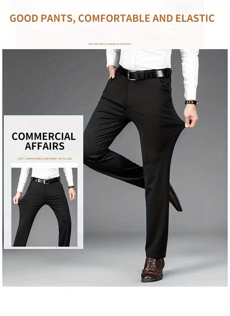 Pantalon habillé classique, couleur unie, légèrement extensible, pour homme