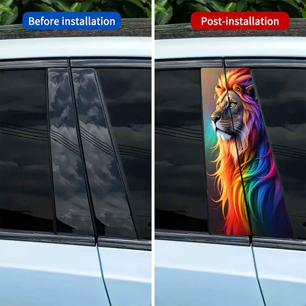 Color Lion 2pcs vinyl Sticker Car door post Sticker -B post Easy to attach easy to tear Sunscreen waterproof car Gift Car decoration decals make your car special