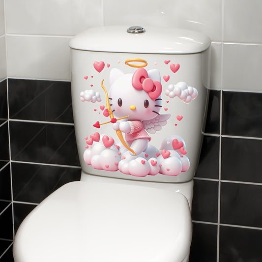 1pc Sanrio Hello Kitty Valentine's Day Toilet Sticker - Waterproof Self-Adhesive Bathroom Decal with Love Hearts & Arrows, Cute Cartoon Design for Home Decor - Topdecheztop.fr