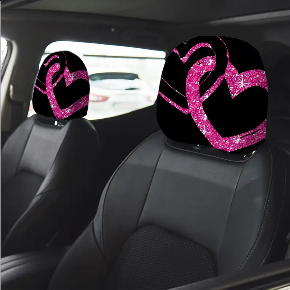 Lot de 2 housses d'appuie-tête de voiture à imprimé amour pailleté