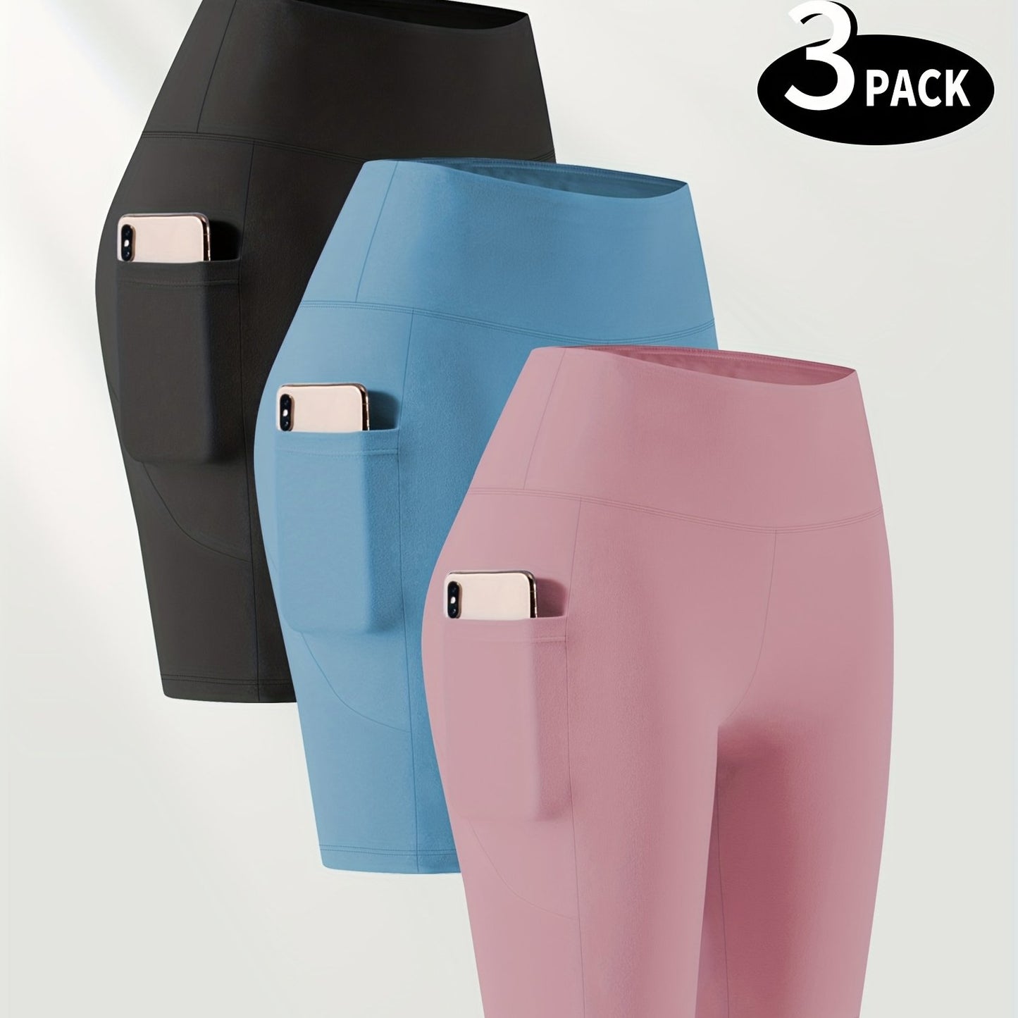 Lot de 3 bermudas taille haute avec poches en forme de lune, grande taille - Topdecheztop.fr