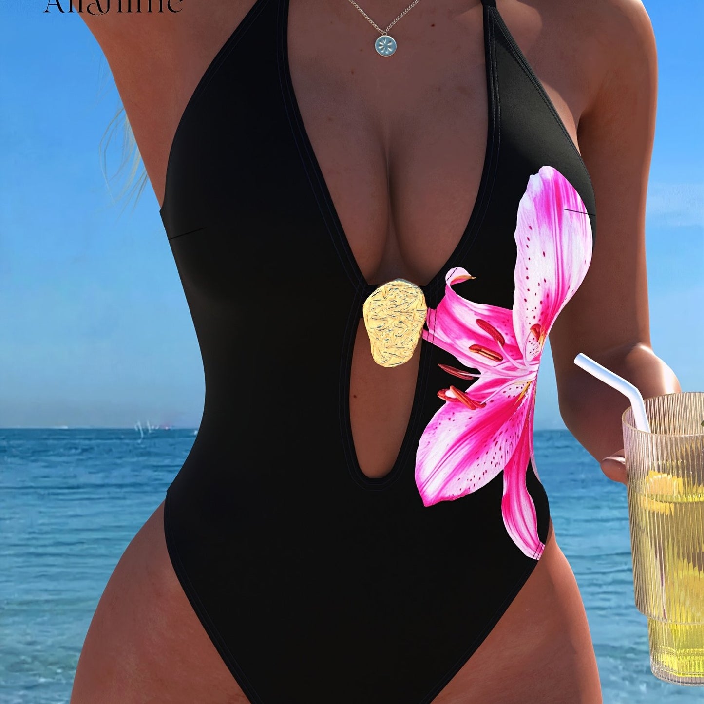 Maillot de bain une pièce dos nu à imprimé floral