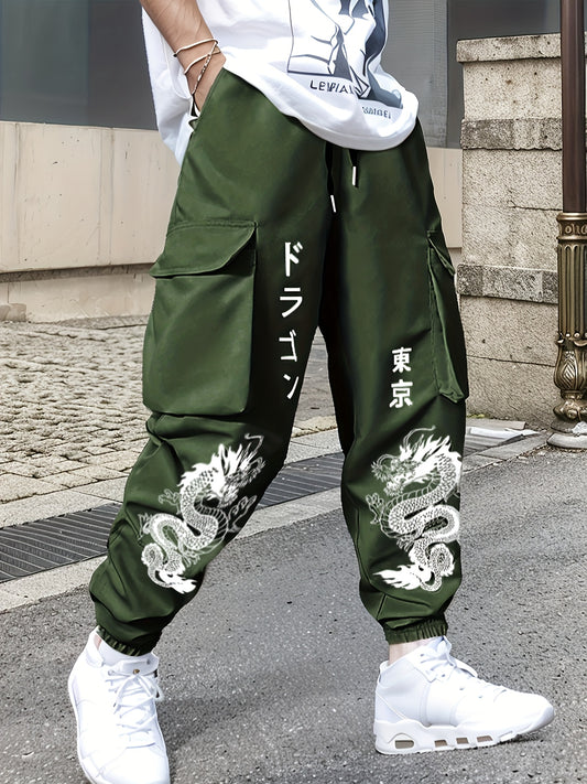Pantalon cargo tendance à imprimé dragon pour homme