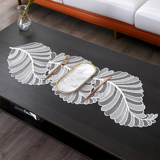Leaf-Shaped PVC Hollow-Out Golden Stamping Non-Slip Table Runner - Decorative Plastic Table Runner 1pc for Dining and Coffee Table - Topdecheztop.fr