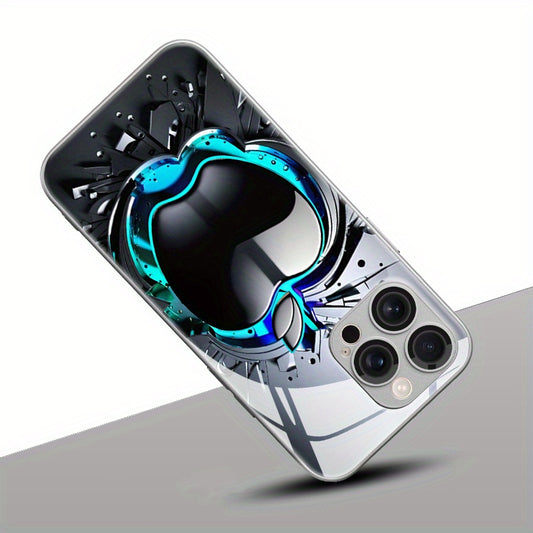 Coque de téléphone en verre trempé avec motif pomme noir et gris