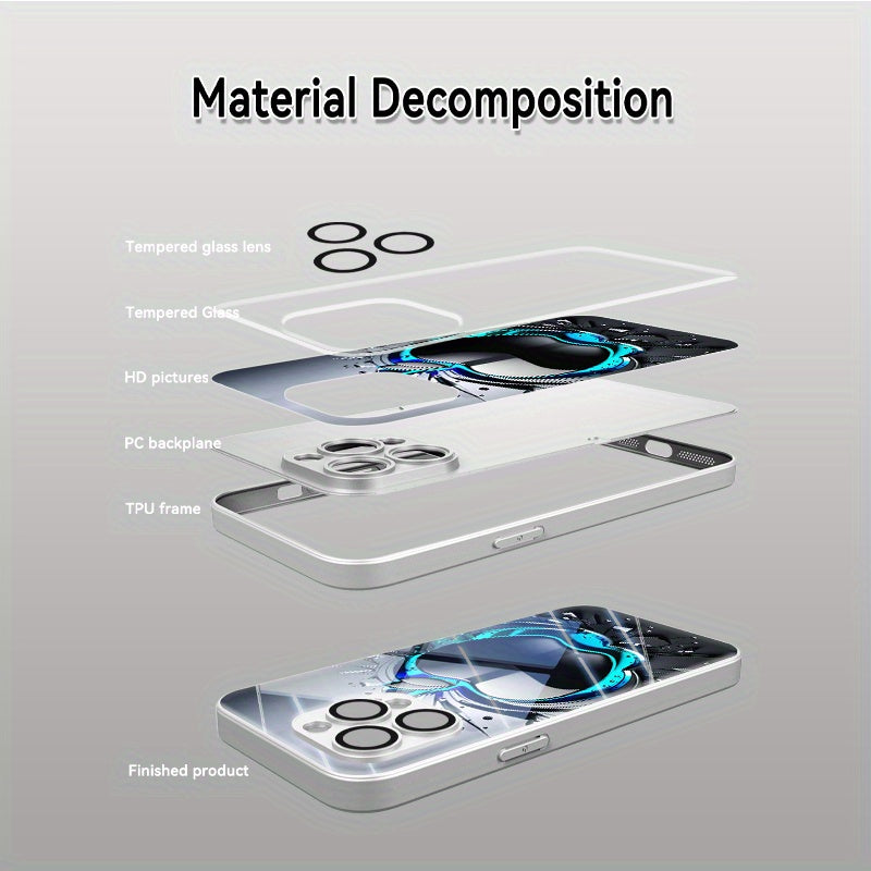 Coque de téléphone en verre trempé avec motif pomme noir et gris