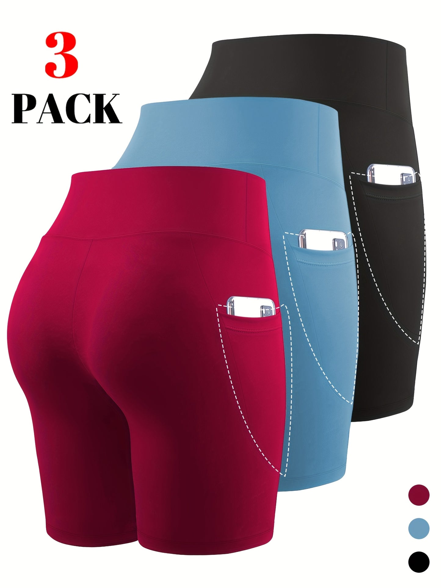 Lot de 3 bermudas taille haute avec poches en forme de lune, grande taille - Topdecheztop.fr