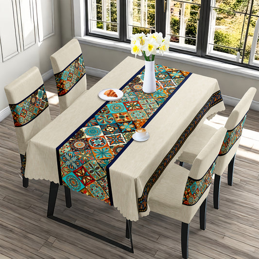 7 pièces Superbe ensemble de nappe rectangulaire + housse de chaise