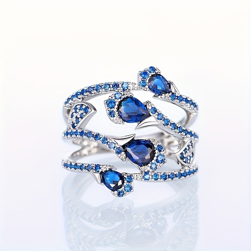 Bague fleur bleue argentée design élégant en plaqué argent - Topdecheztop.fr