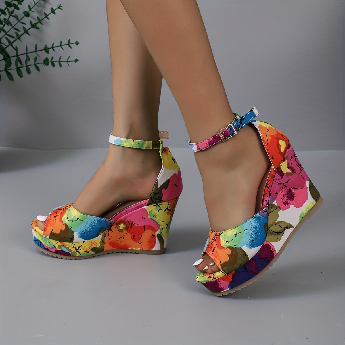 Sandales compensées , imprimé floral pour femmes - Topdecheztop.fr