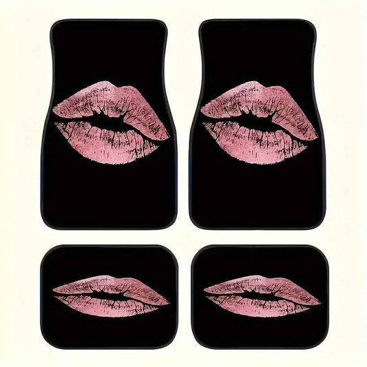Lot de 4 tapis de sol antidérapants à imprimé lèvres roses