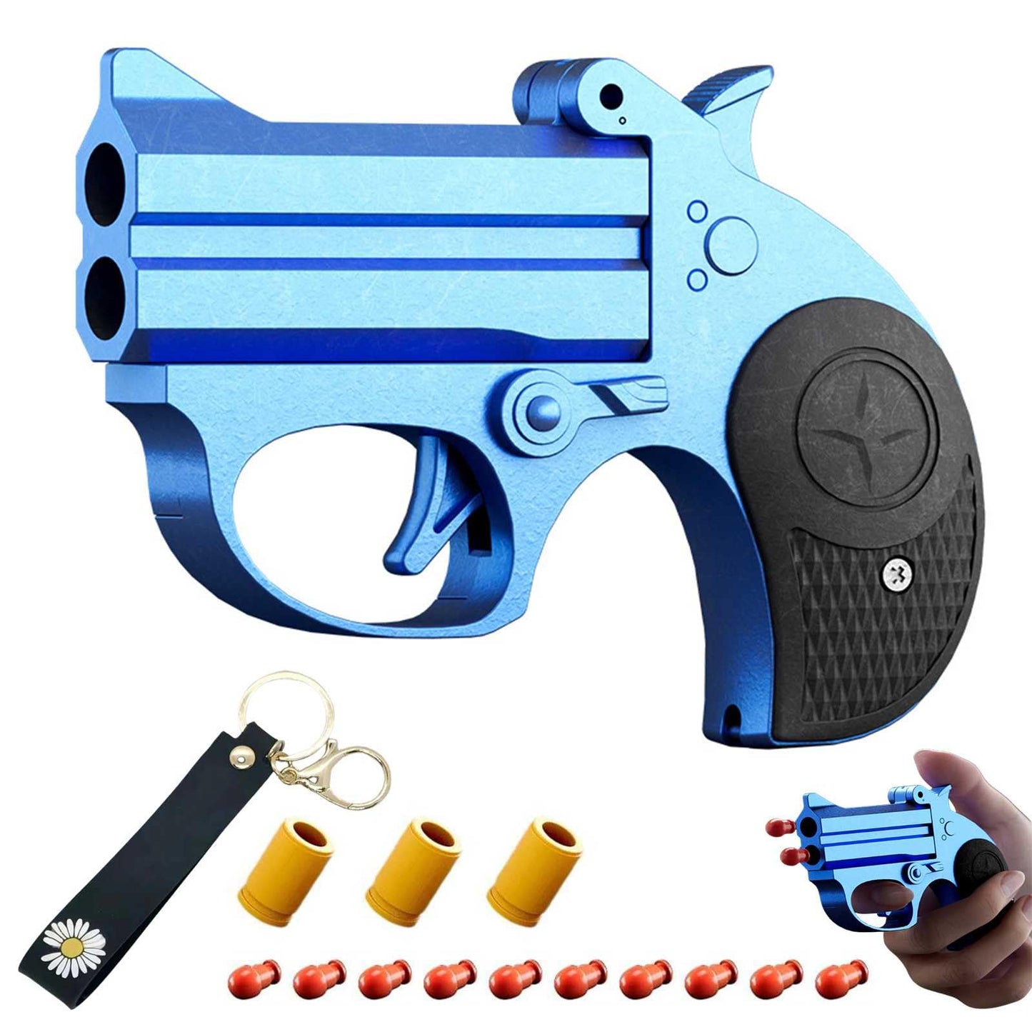 Mini Pistolet Jouet à Balle Souple,Alliage+PP Jouet Anti Stress +10 Balles Et Porte-CléS EDC Jouet DéMarrable Plusieurs FaçOns De Jouer, Facile à Transporter