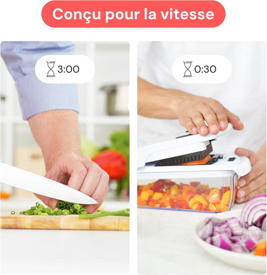 Fullstar Coupe Legumes Multifonction et Spiraliseur - Découpe en Cube - Hachoir Manuel pour Oignons Carottes Concombres Tomates Frites Pommes de Terre Fruits - Cuisine Accessoires (4-en-1 Blanc)