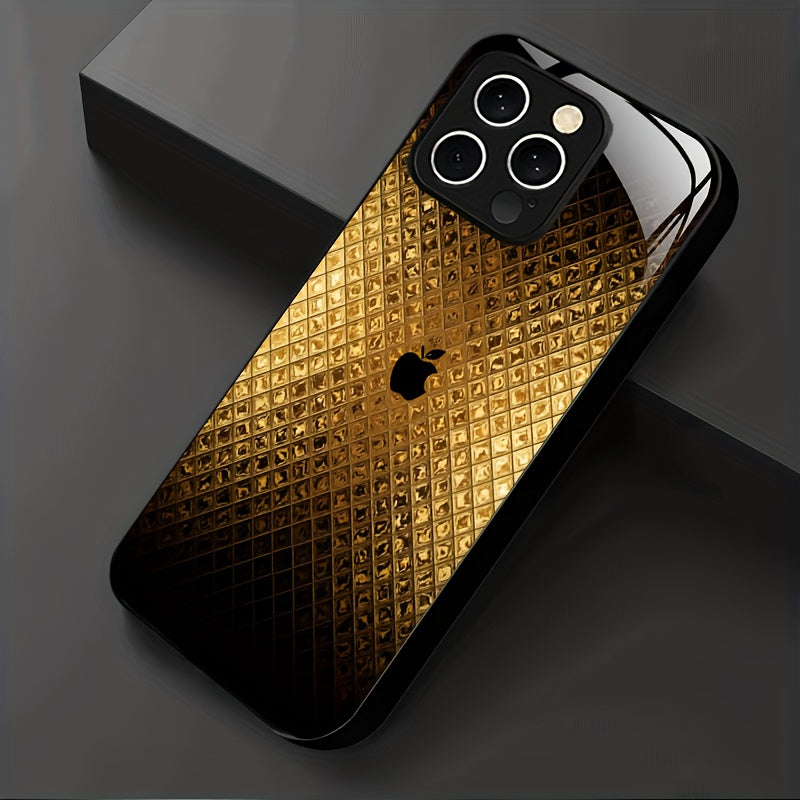 Étui en verre trempé de luxe léger avec logo Apple Golden